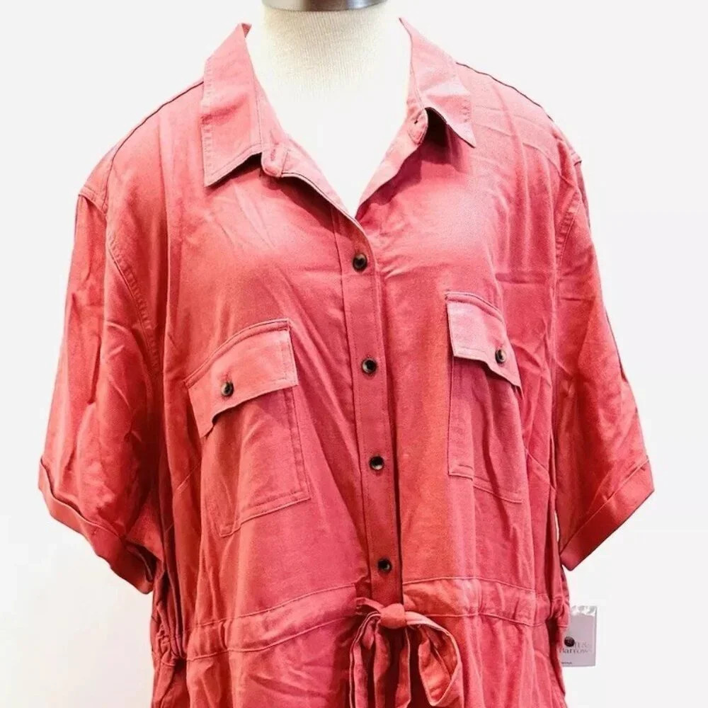 NWT CROFT & BARROW Women Short Sleeve Pullover Collared Draw String Dress Sz 4X